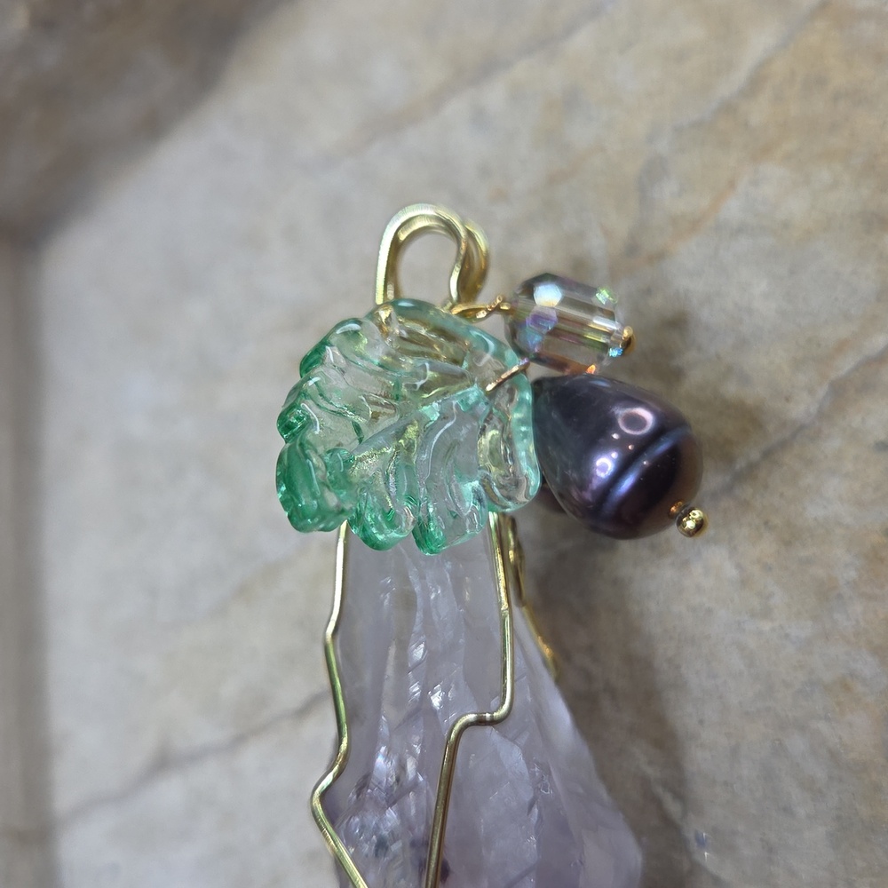 Purple Amathyst Wirerrapped Pendant With Freshwater Pearl And Crystal - Picture 7 of 9